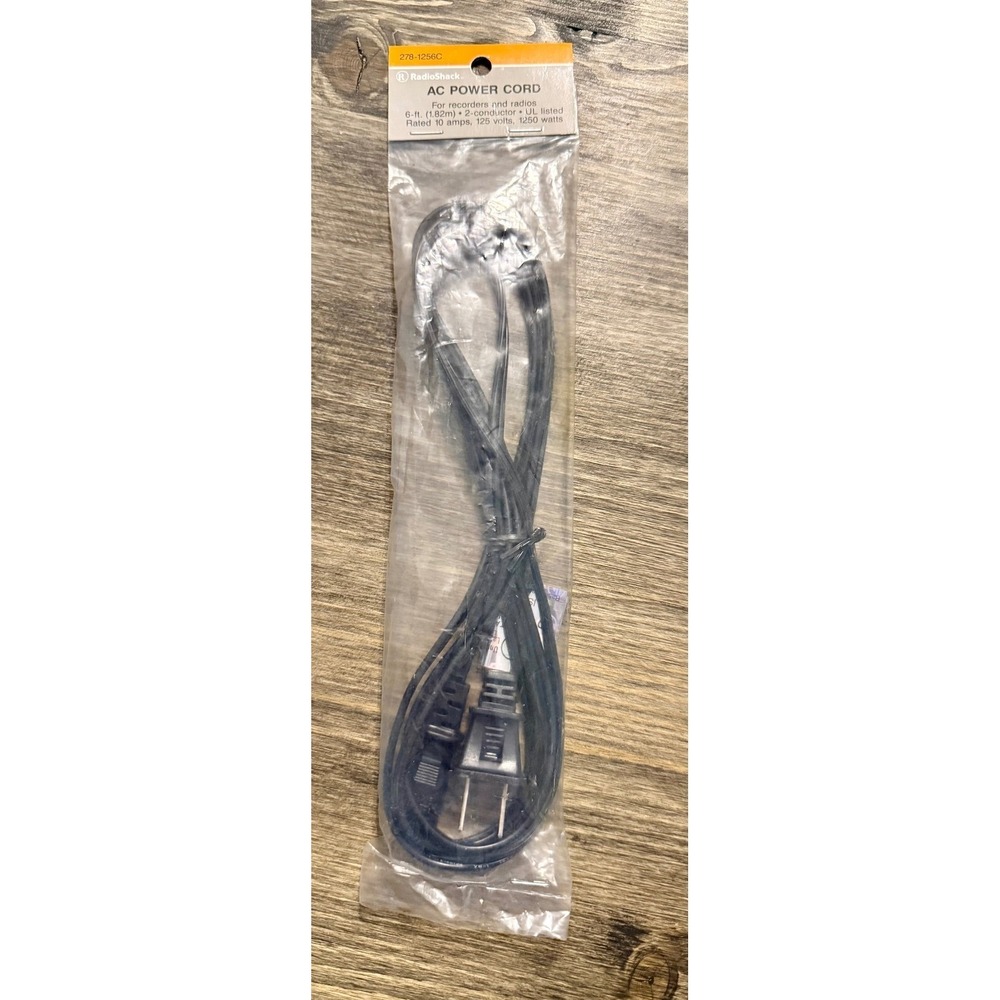 RadioShack AC Power Cord 6ft 278-1256C Black New 2-Conductor 10A 125V UL Listed